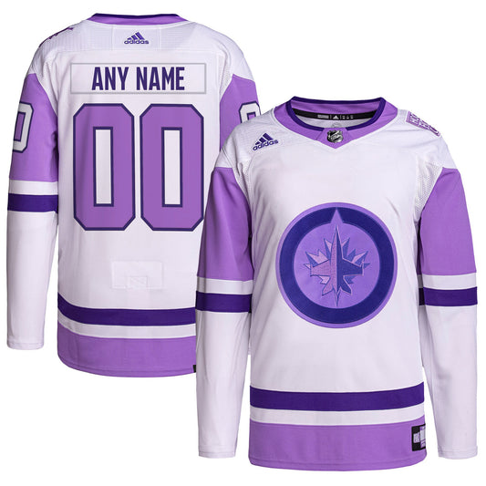 Winnipeg Jets adidas Hockey Fights Cancer Primegreen Authentic Custom Jersey - White/Purple