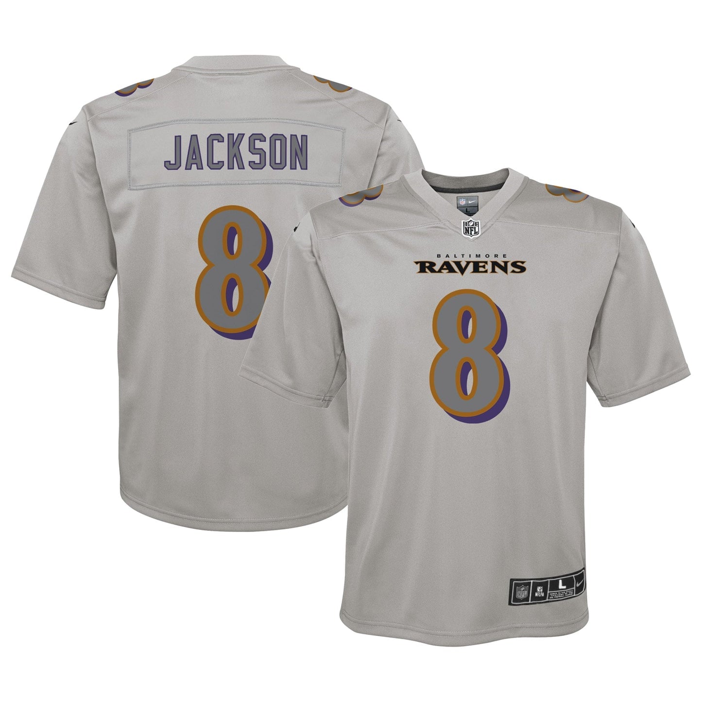 Youth Nike Lamar Jackson Gray Baltimore Ravens Atmosphere Fashion Game Jersey